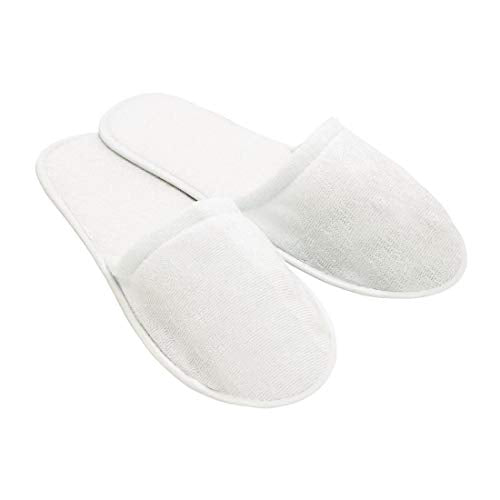 AT Hotel Slippers Closed Toe Disposable Guest Shoes 12 Pairs Individually Packed Pairs White Towelling